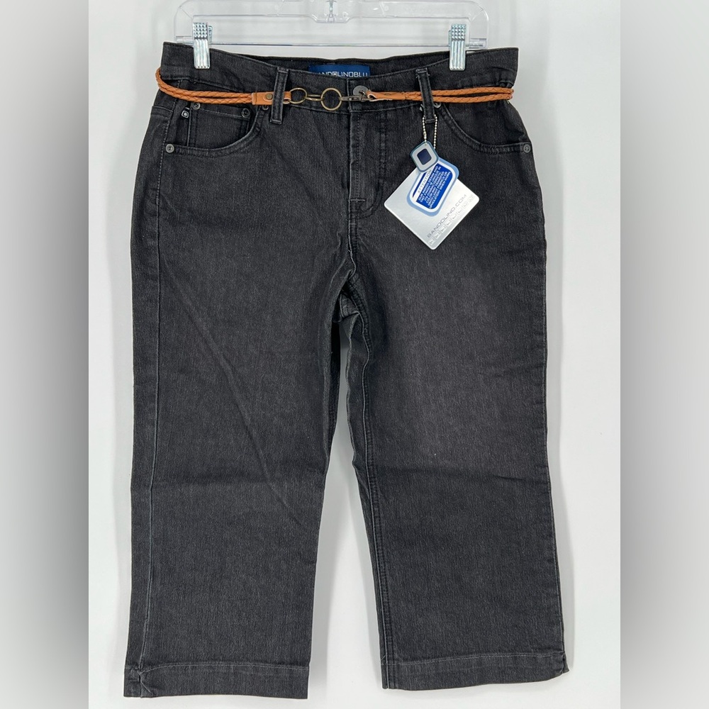 BANDOLINO INDIGO STRAIGHT‎ LEG CROPPED JEAN COMFY STETCH, BRAIDED BELT